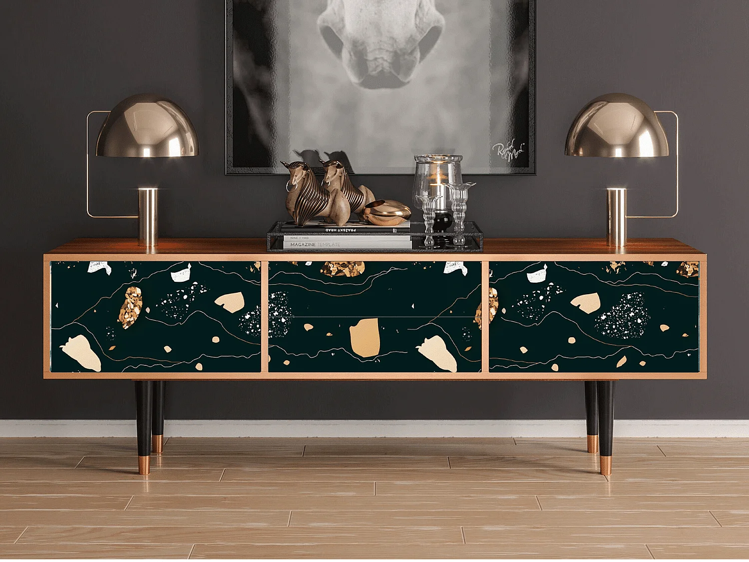 Mobile TV - 170х59х48 cm - T4 - Space Rocks, Noce