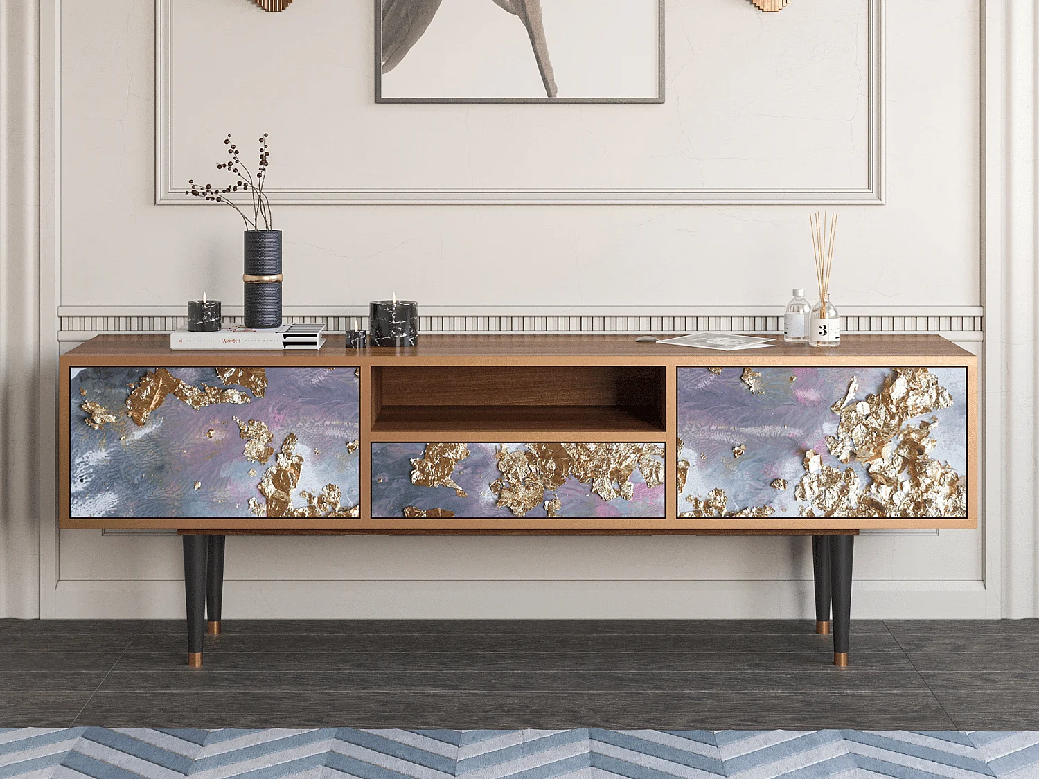 Meuble TV - 170х59х41 cm - T6 - Planet Earth, Noyer