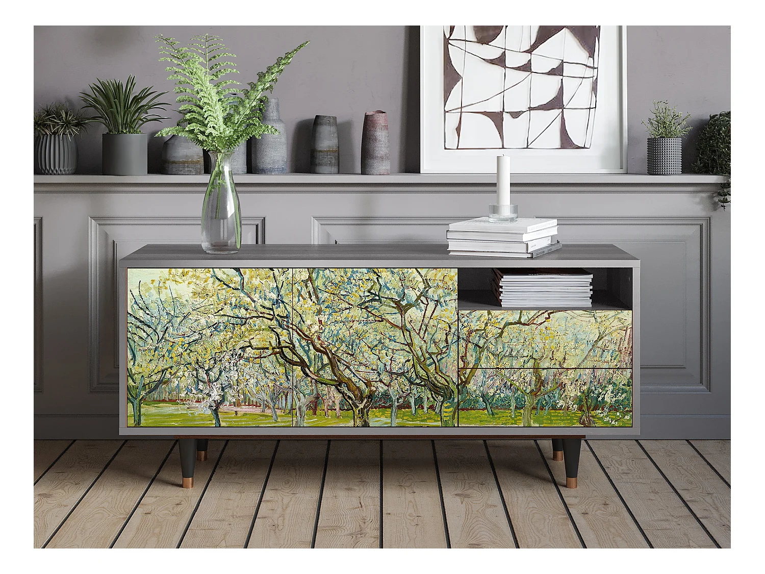 Mueble de TV - 125х56х41 cm - T7 - The Blanco Orchard, Gris
