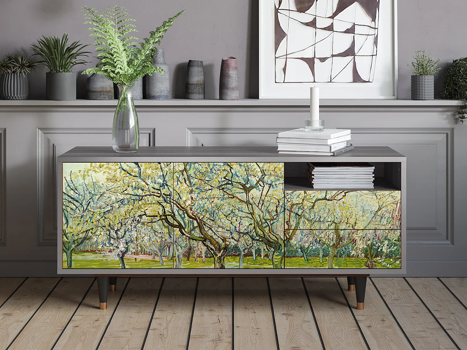 Meuble TV - 125х56х41 cm - T7 - The Blanc Orchard, Gris