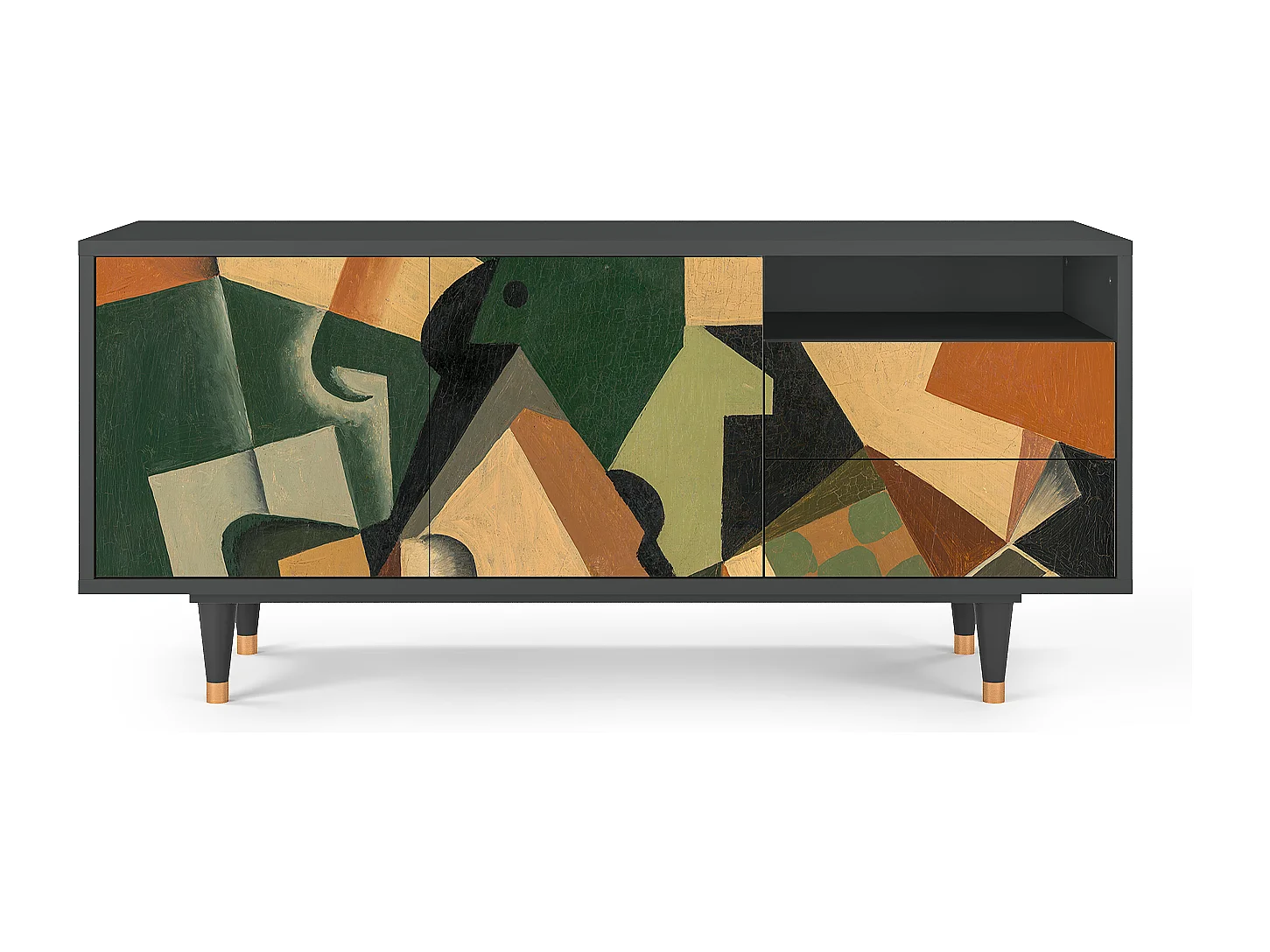 Szafka RTV - 125х56х41 cm - T7 - Glass and Checkerboard, Antracyt