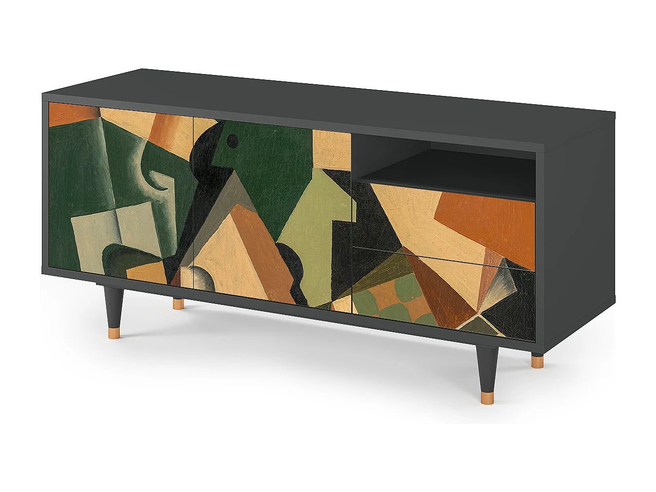 Szafka RTV - 125х56х41 cm - T7 - Glass and Checkerboard, Antracyt