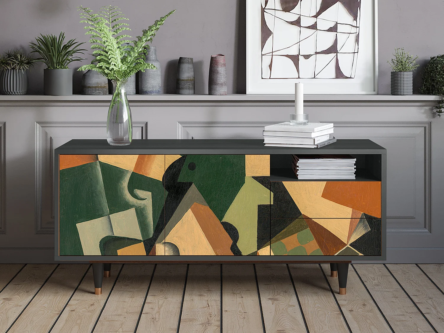 Meuble TV - 125х56х41 cm - T7 - Glass and Checkerboard, Anthracite