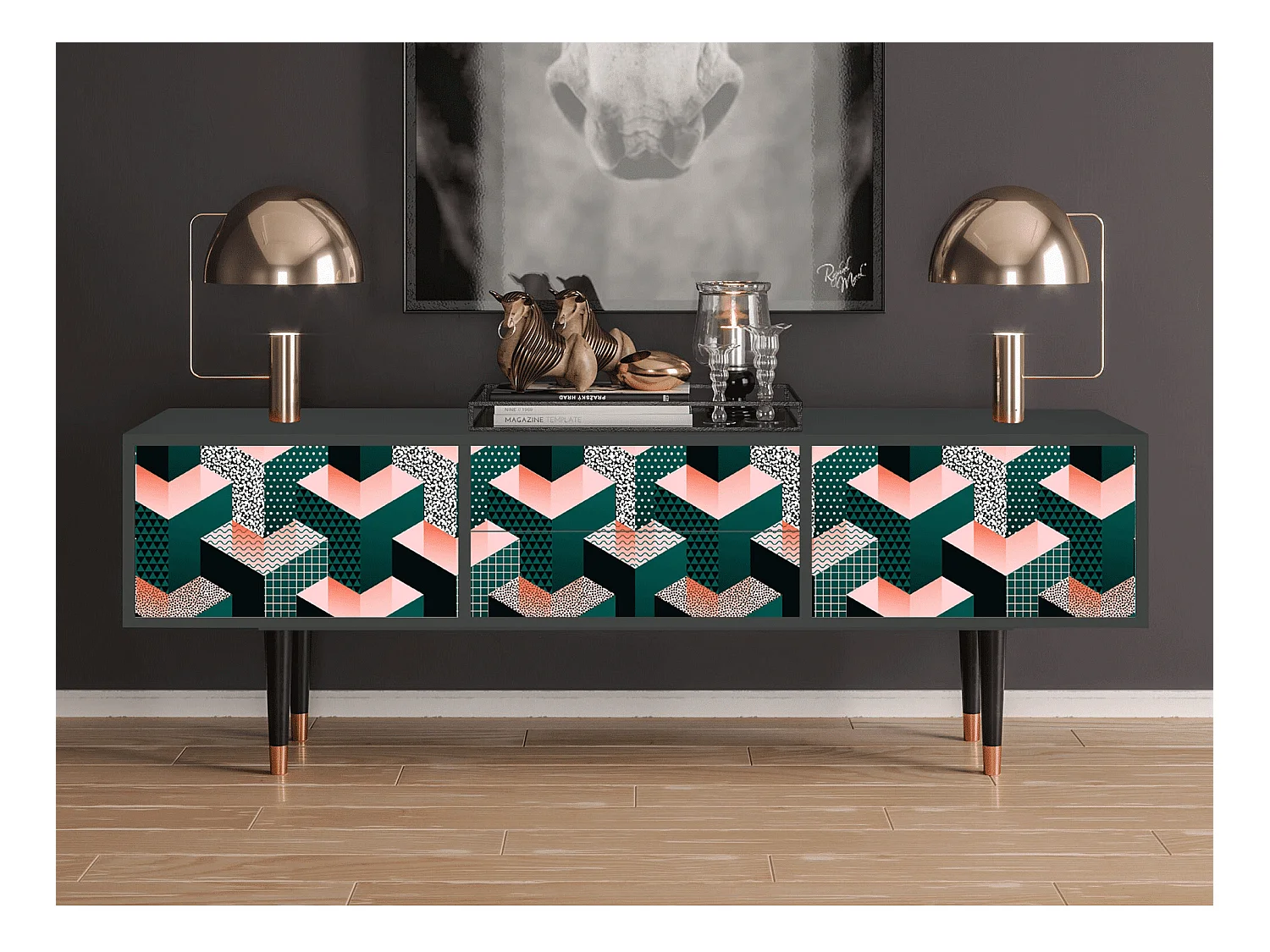 Mobile TV - 170х59х48 cm - T4 - Geometric Madness, Antracite