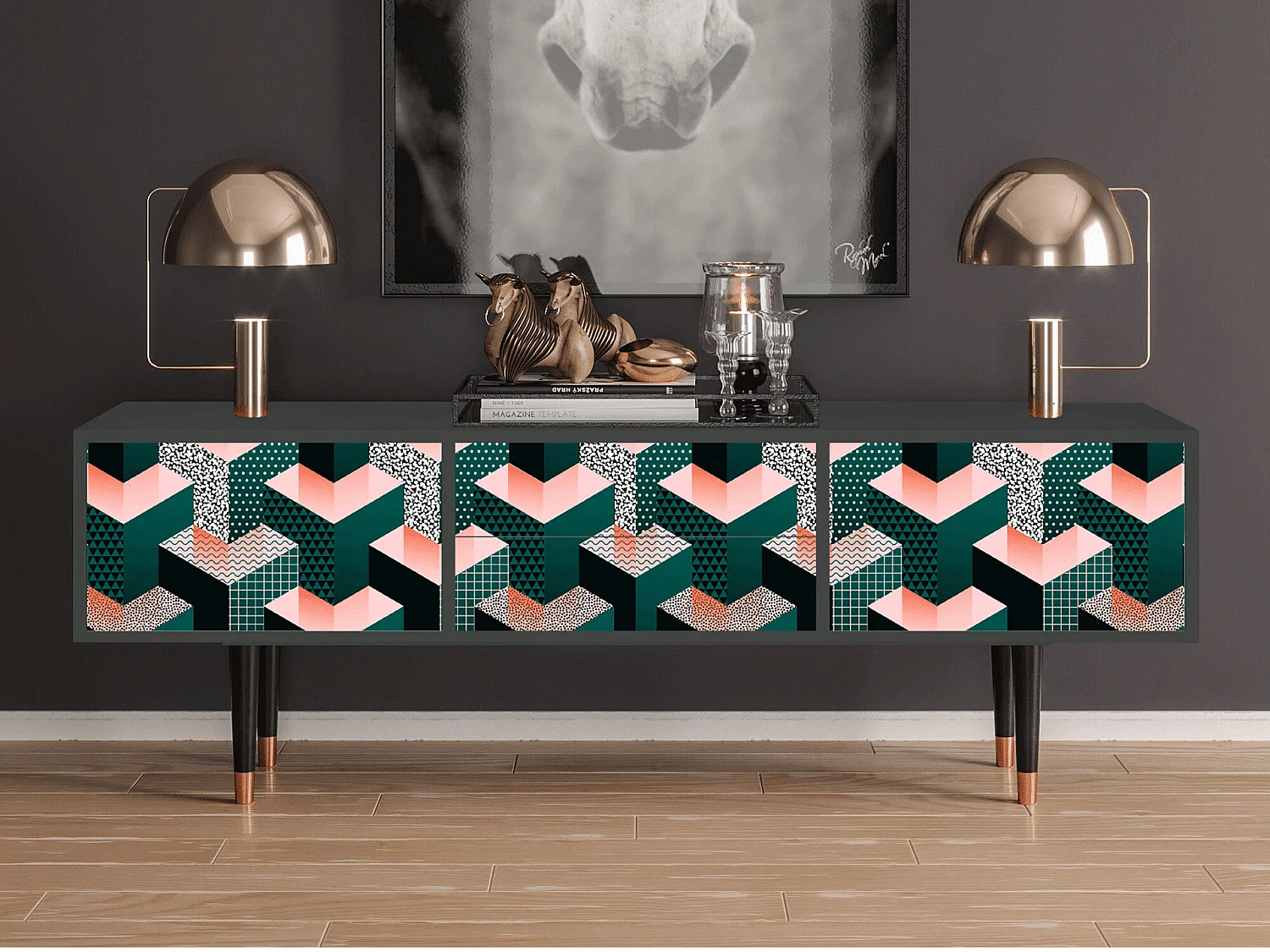 Mueble de TV - 170х59х48 cm - T4 - Geometric Madness, Antracite