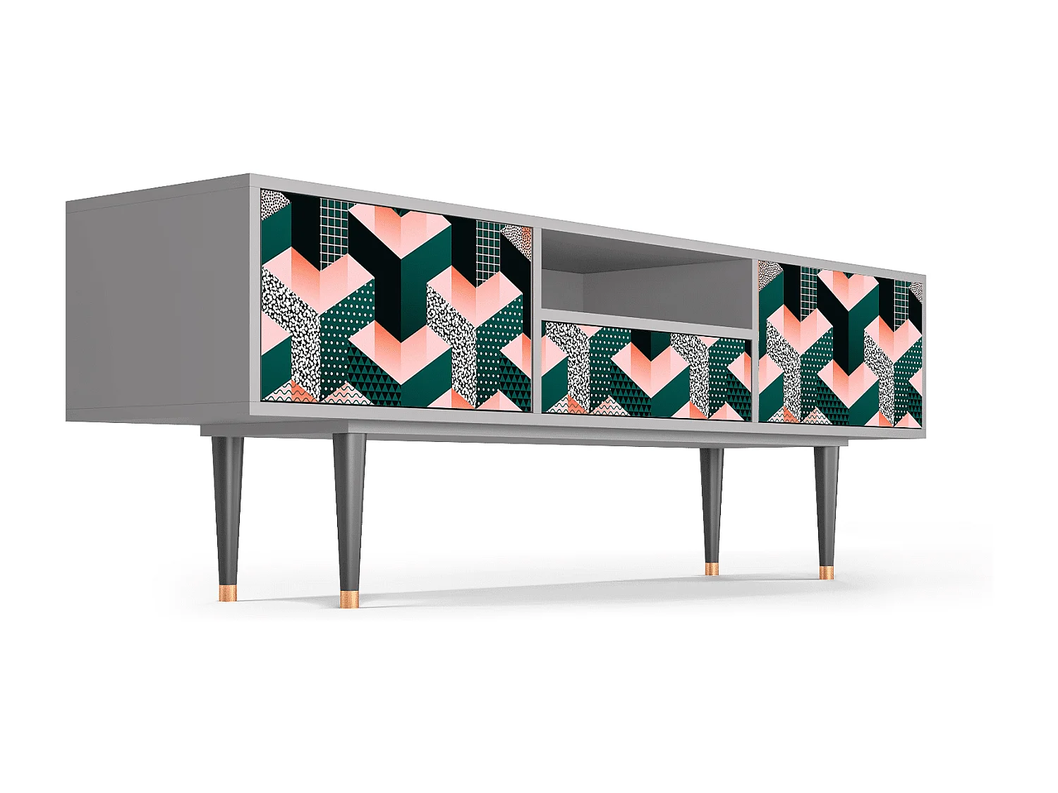 Szafka RTV - 170х59х41 cm - T6 - Geometric Madness, Szary