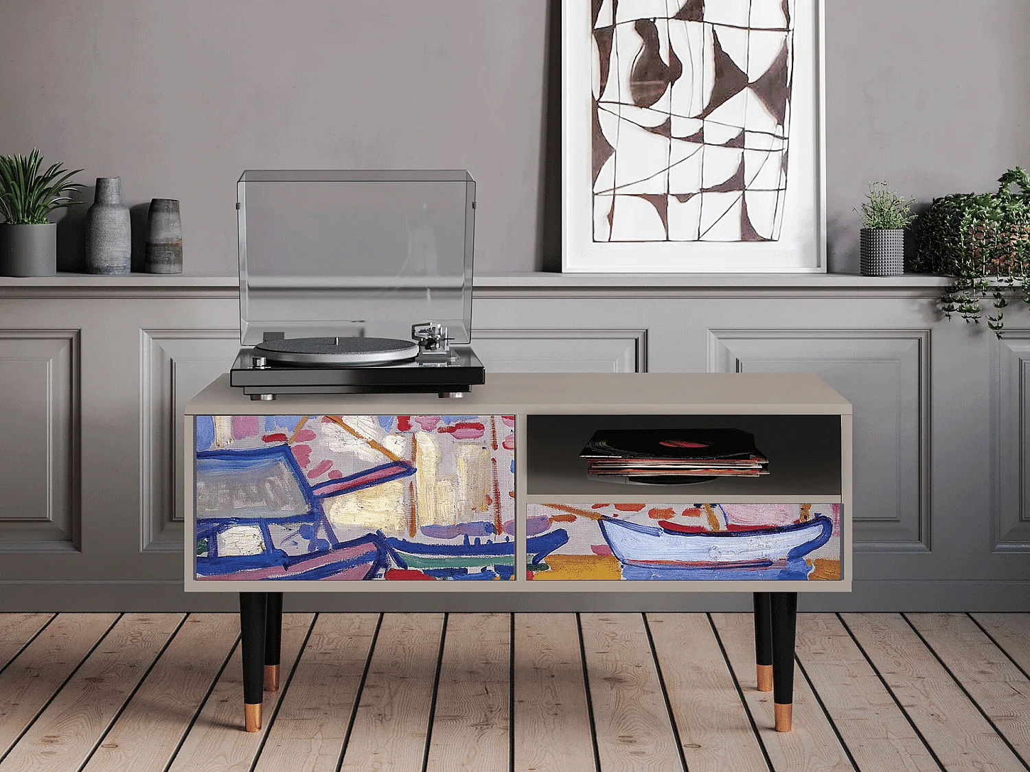 Szafka RTV - 115х59х48 cm - T3 - The Port of Collioure , Piaskowy