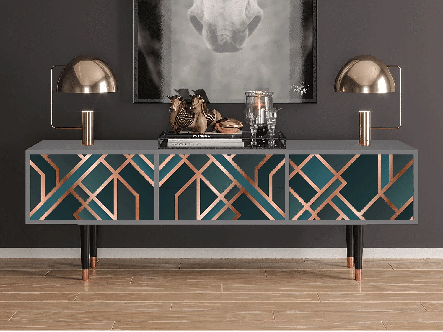 Meuble TV - 170х59х48 cm - T4 - Bronze Crossroad, Gris