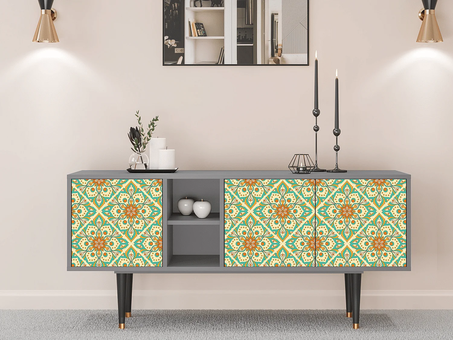 Mobile TV - 150х69х41 cm - T5 - Hindu Daisy, Grigio