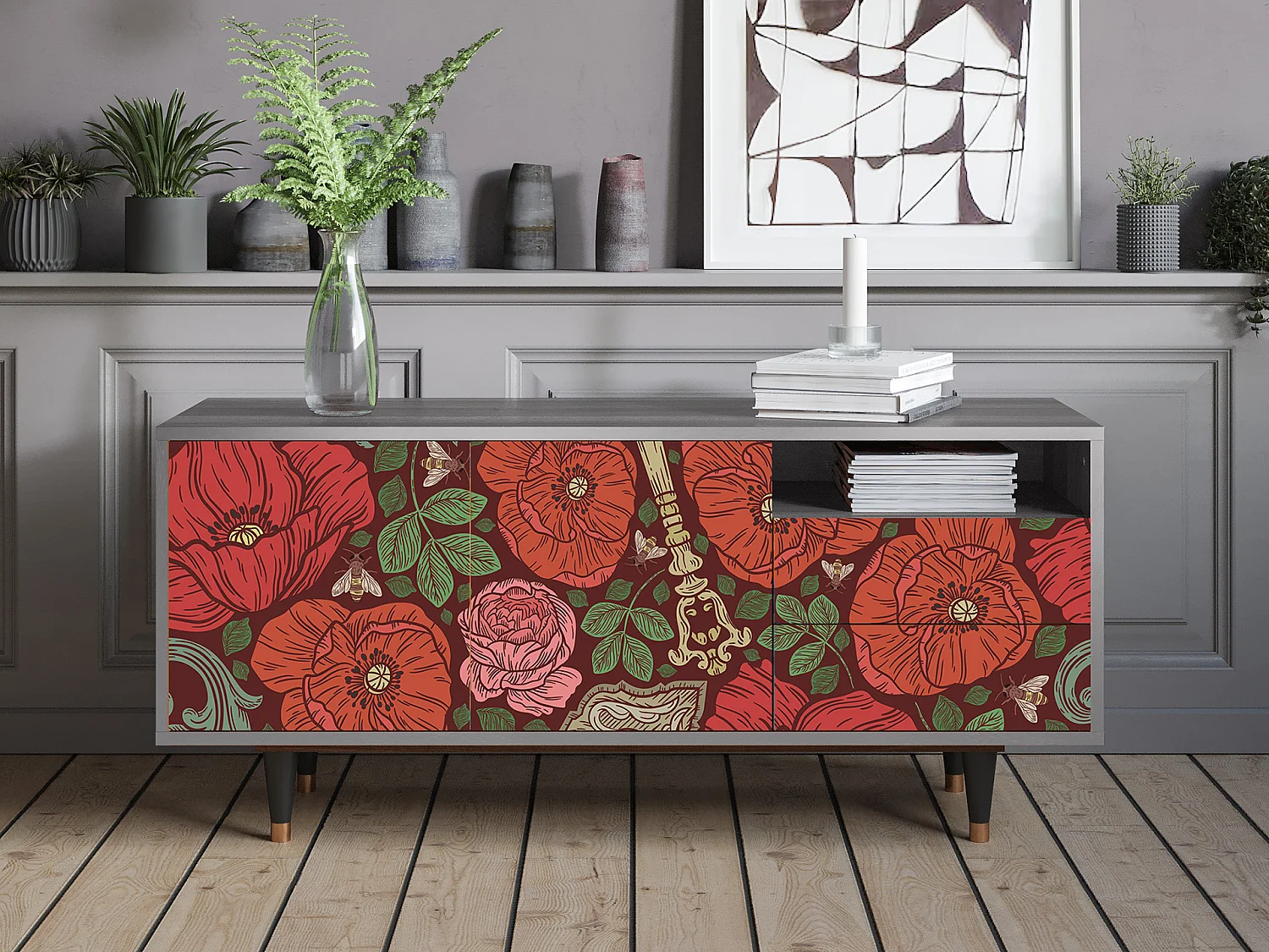 TV-Möbel - 125х56х41 cm - T7 - Poppy Garden, Grau