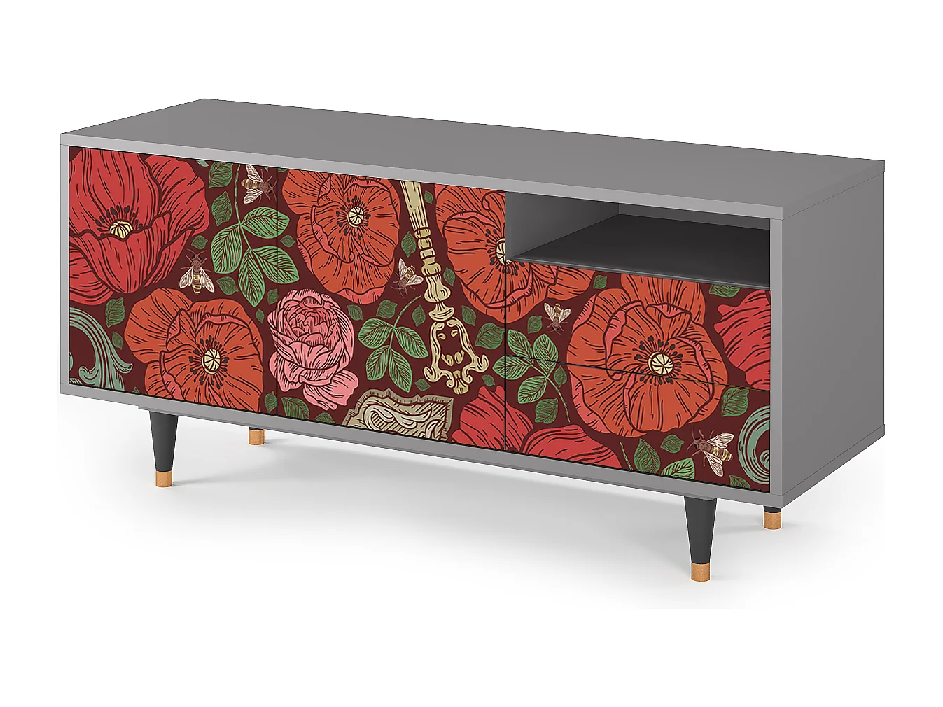 TV-Möbel - 125х56х41 cm - T7 - Poppy Garden, Grau