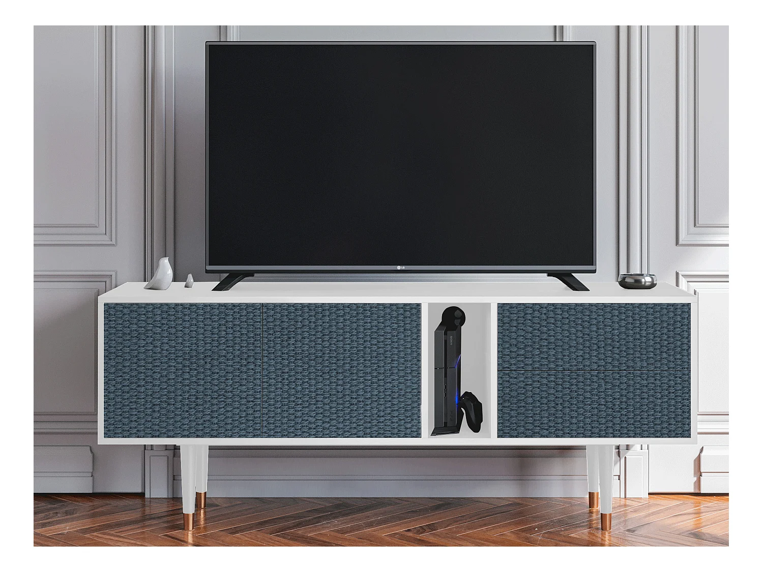 Mueble de TV - 170х69х48 cm - T1 - Knitted Pattern, Blanco