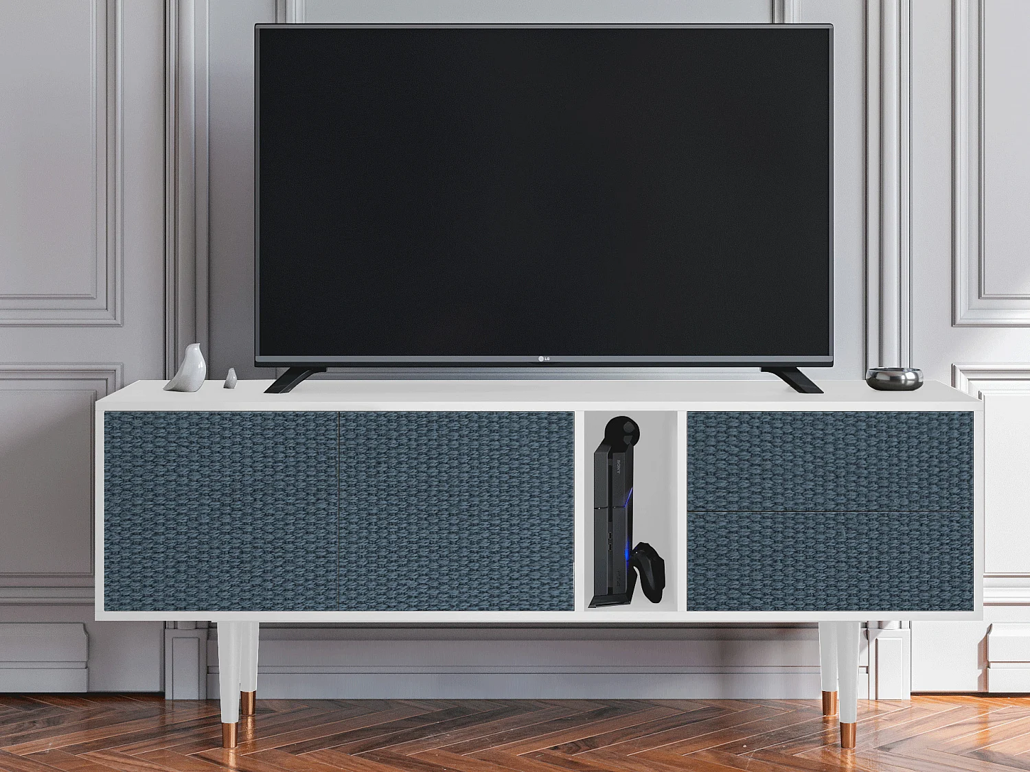 Szafka RTV - 170х69х48 cm - T1 - Knitted Pattern, Biały