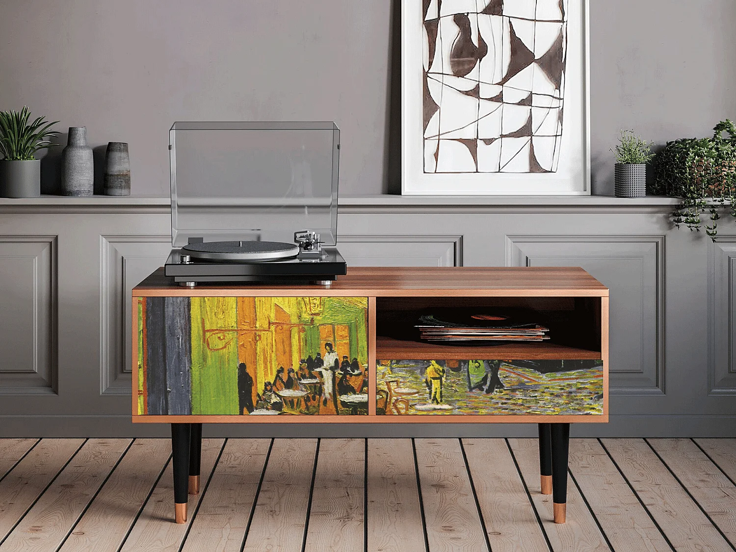 Meuble TV - 115х59х48 cm - T3 - Café Terrace at Night, Noyer