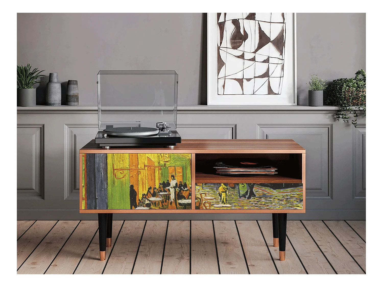 Meuble TV - 115х59х48 cm - T3 - Café Terrace at Night, Noyer