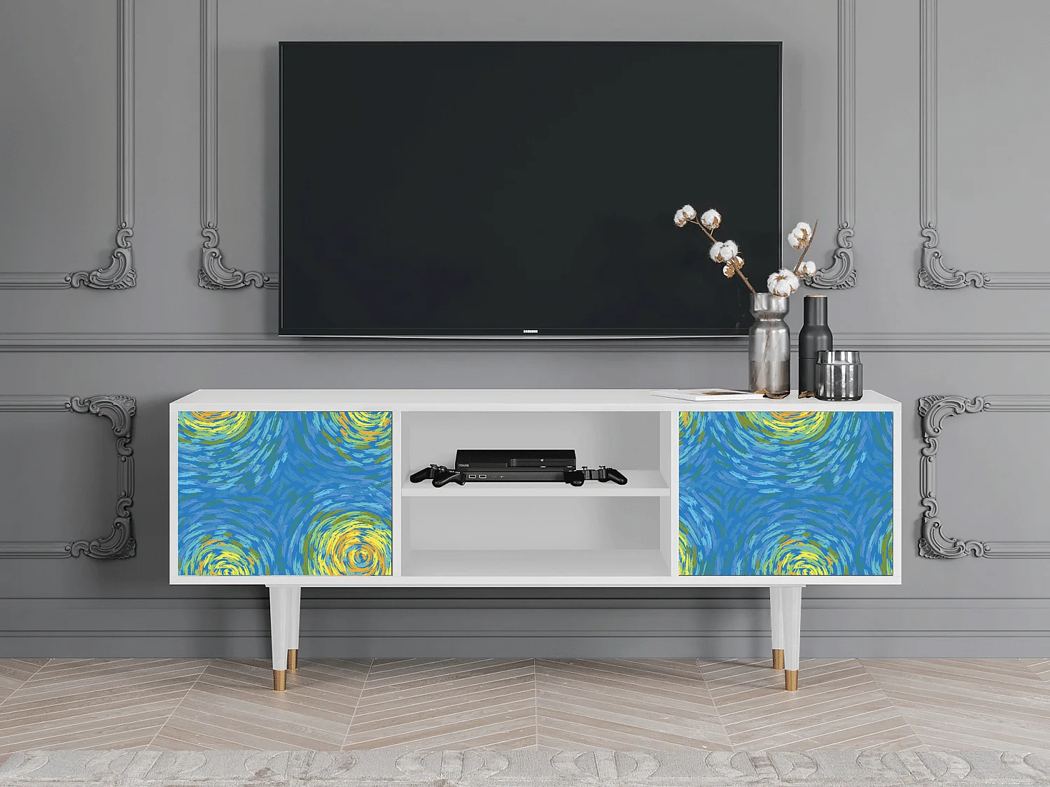 Meuble TV - 170х69х48 cm - T2 - Van Gogh Lights, Blanc