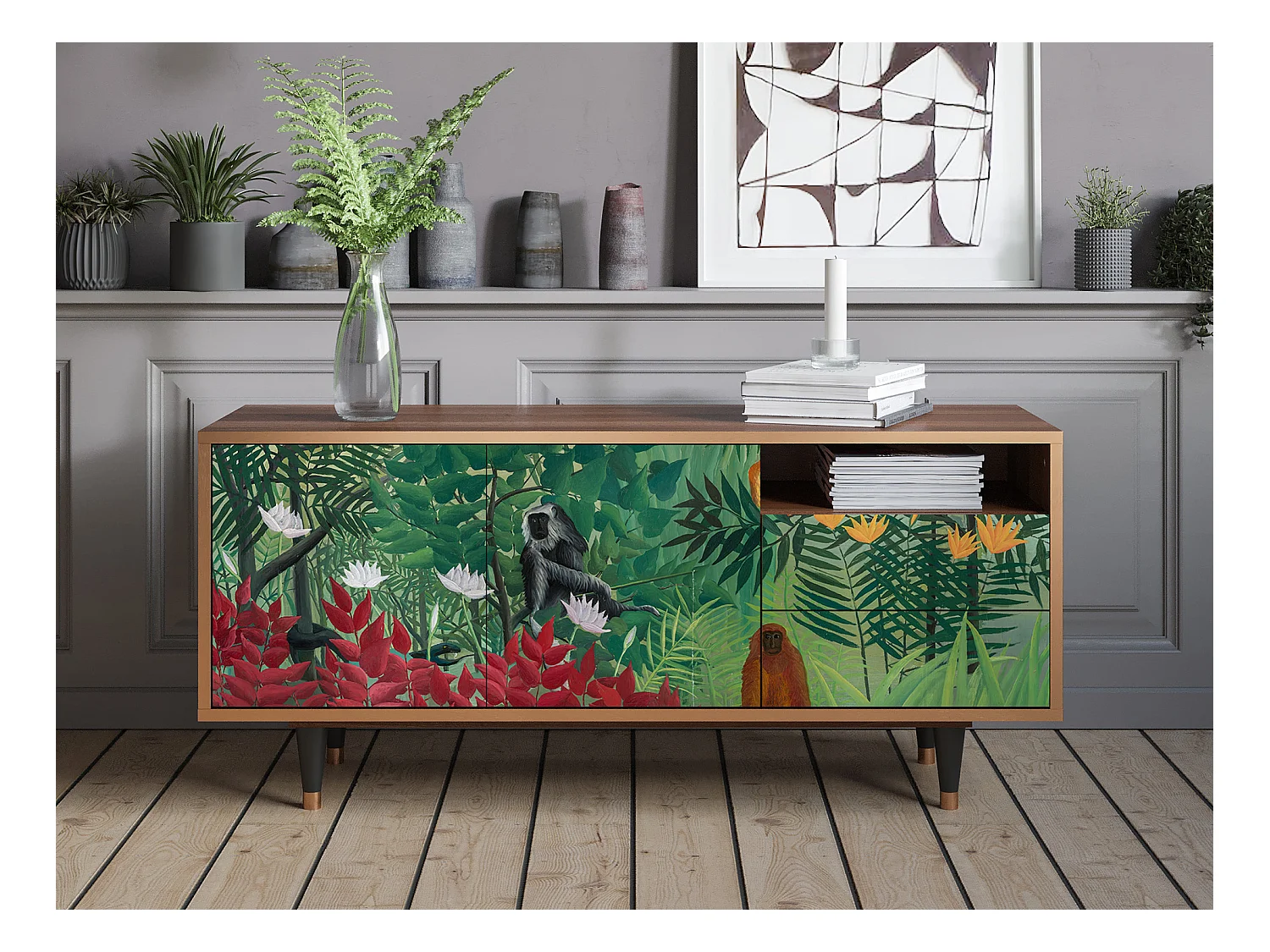 TV-meubel - 125х56х41 cm - T7 - Jungles in Paris, Walnoot