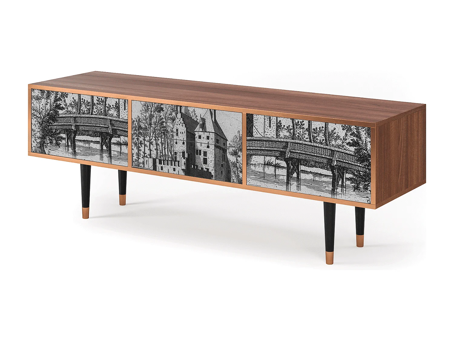 TV-Möbel - 170х59х48 cm - T4 - Castle with Bridge, Walnuss