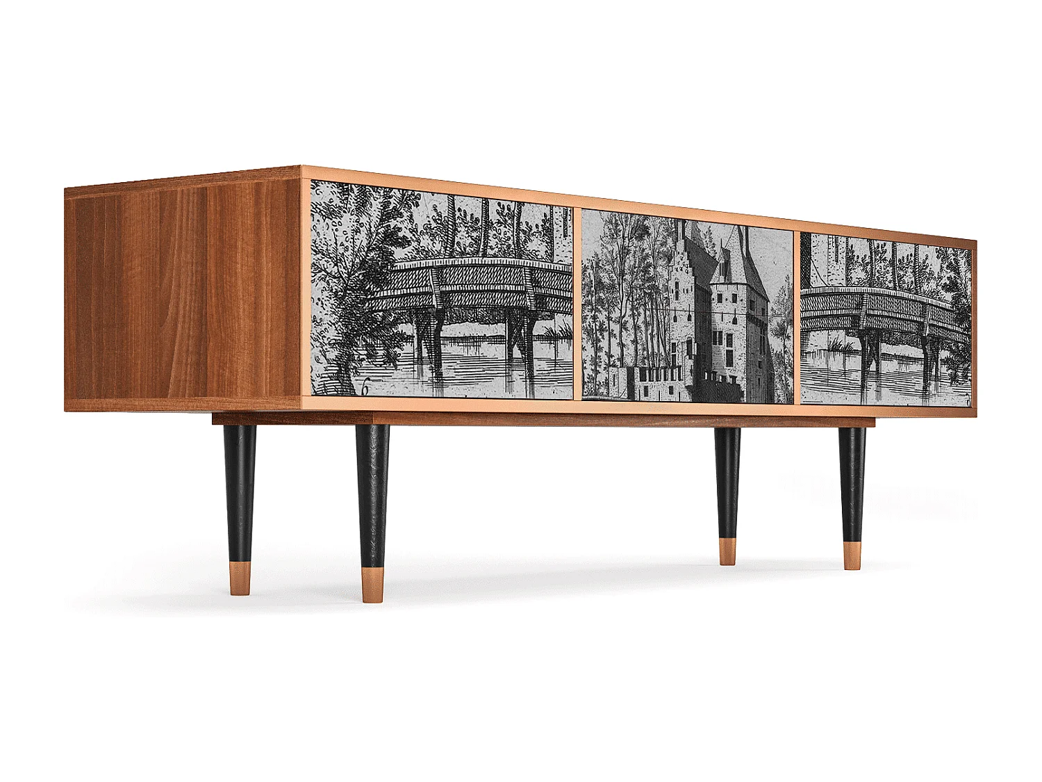 Meuble TV - 170х59х48 cm - T4 - Castle with Bridge, Noyer