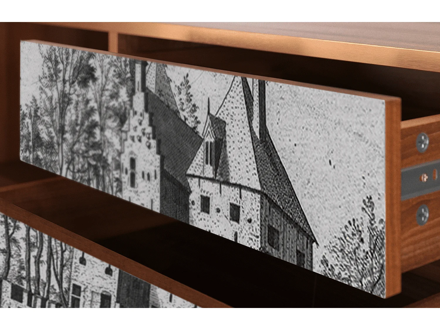 Meuble TV - 170х59х48 cm - T4 - Castle with Bridge, Noyer