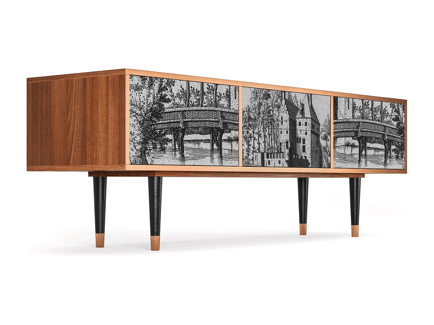 Szafka RTV - 170х59х48 cm - T4 - Castle with Bridge, Orzech