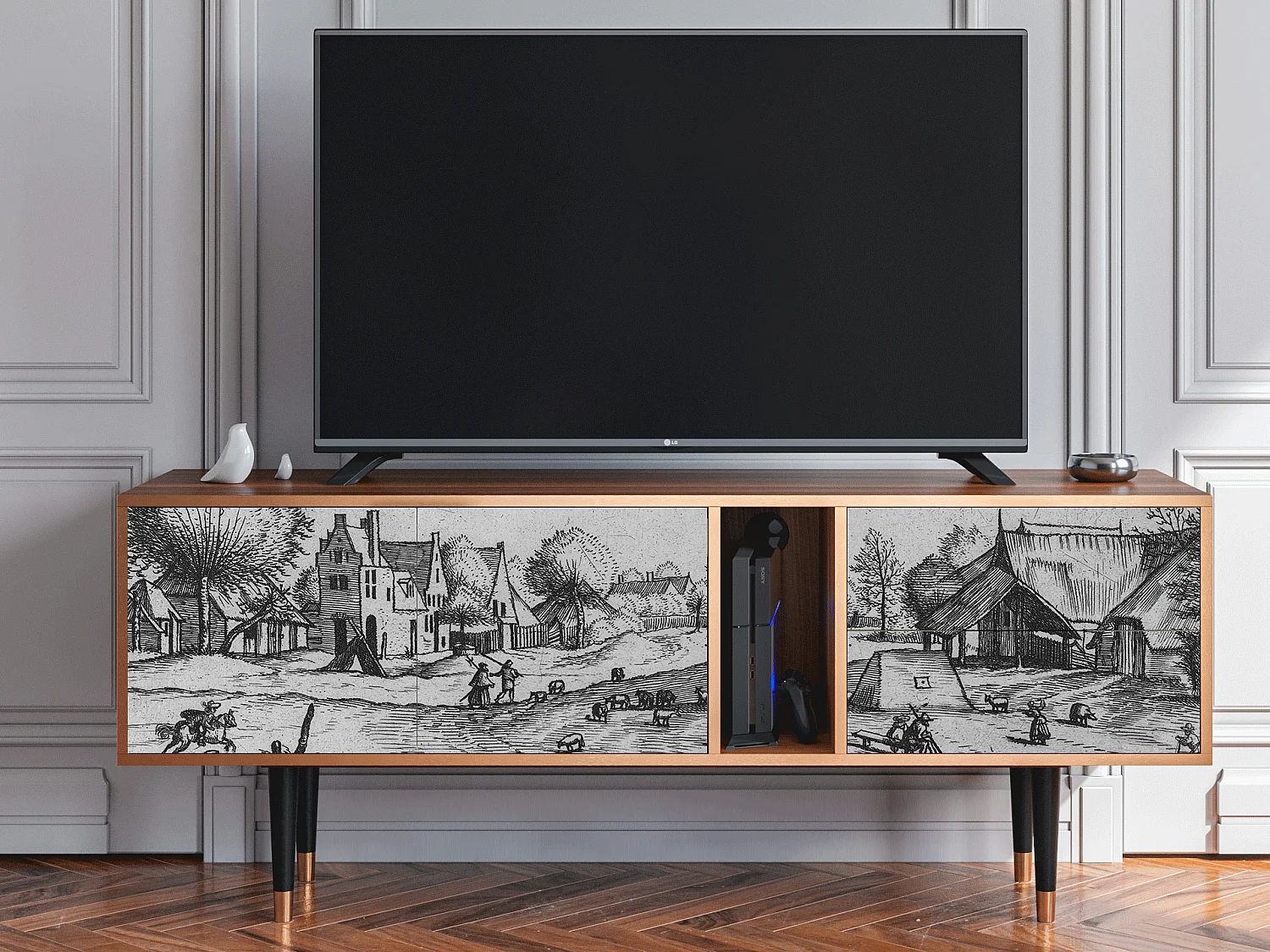 Mueble de TV - 170х69х48 cm - T1 - Country Village, Nogueira