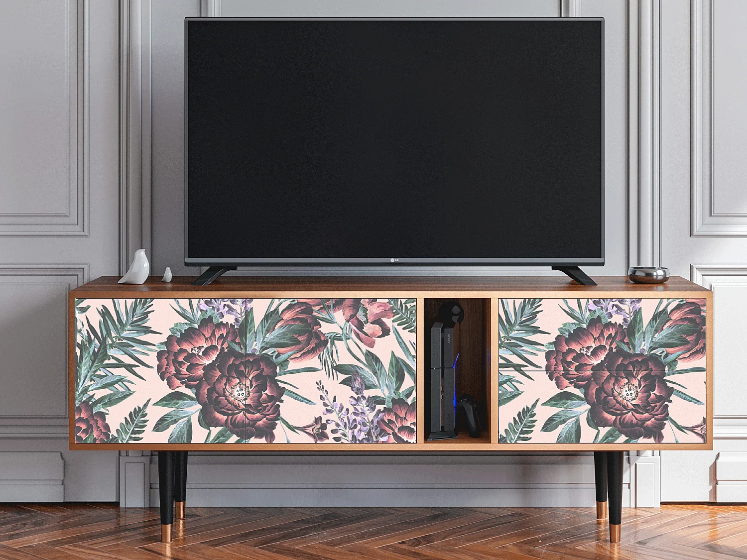 Mueble de TV - 170х69х48 cm - T1 - Peach Peonies, Nogal