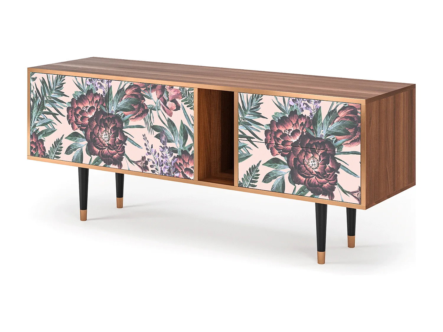 Mueble de TV - 170х69х48 cm - T1 - Peach Peonies, Nogal