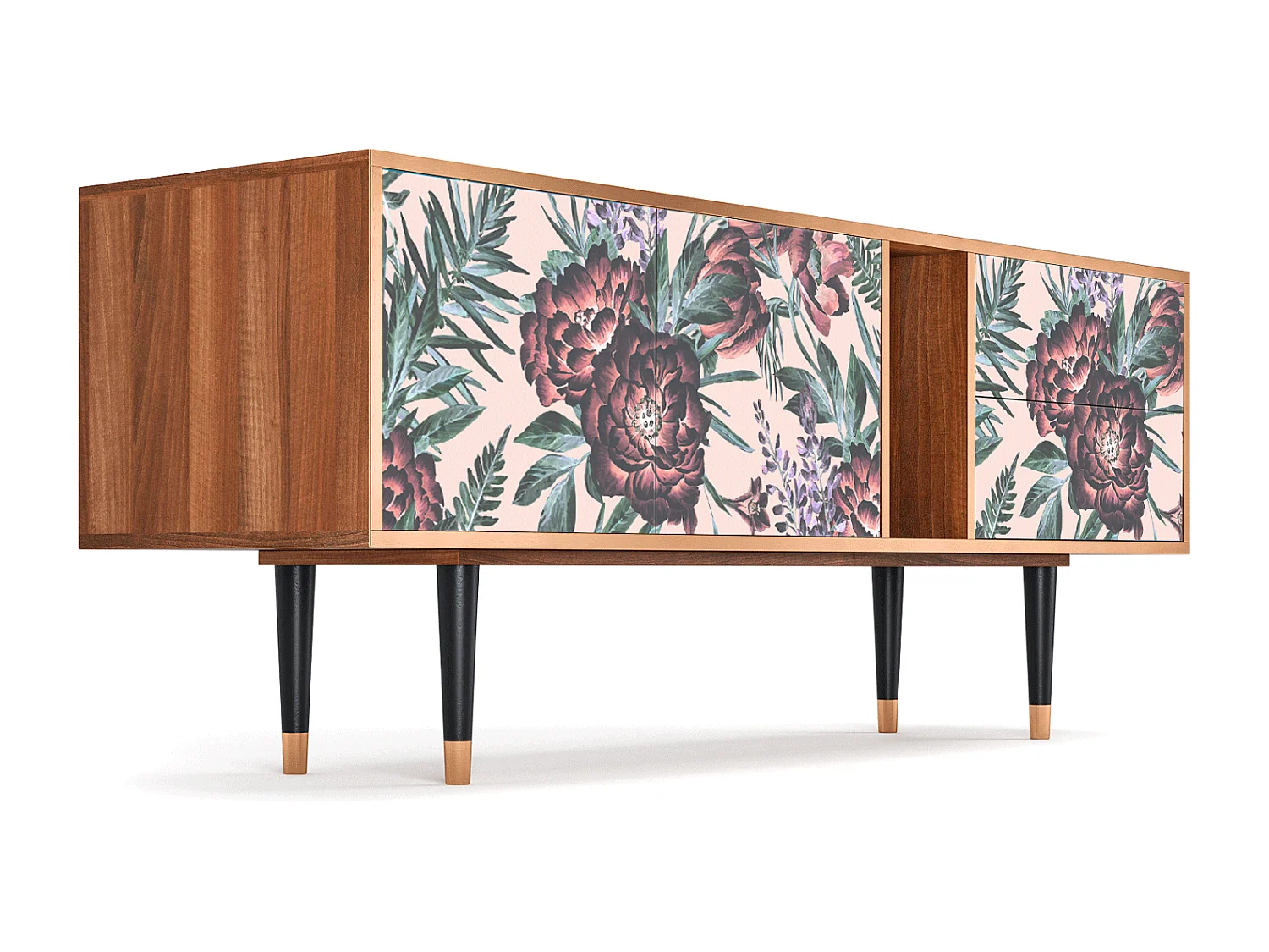 Mueble de TV - 170х69х48 cm - T1 - Peach Peonies, Nogal