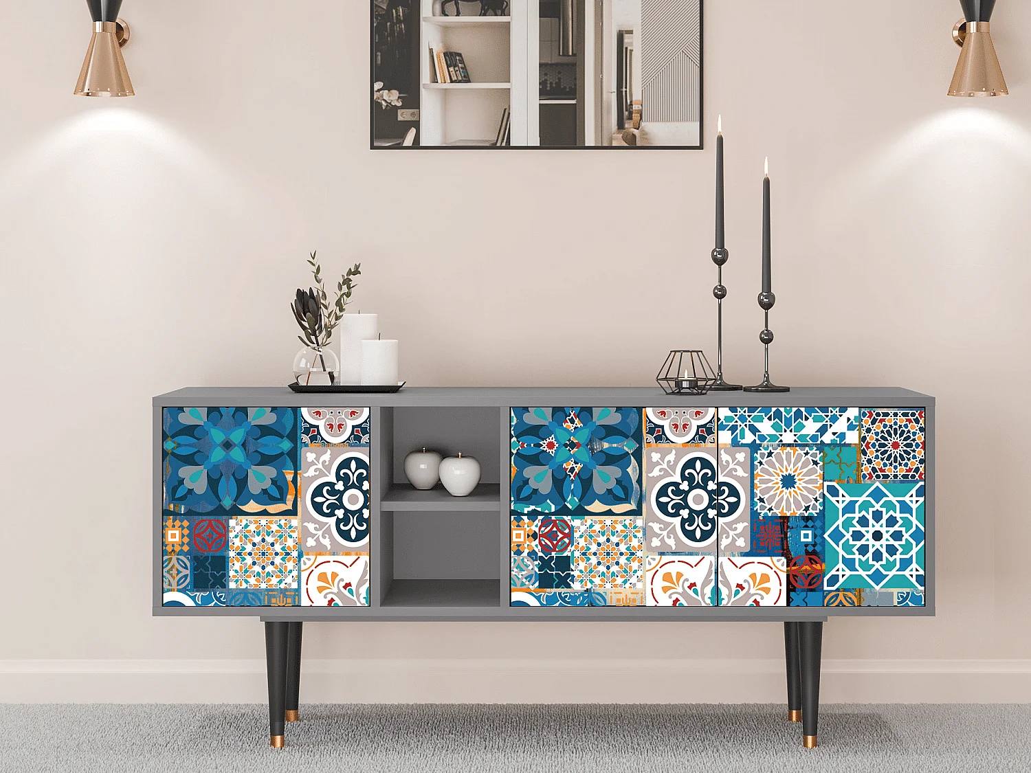 Mueble de TV - 150х69х41 cm - T5 - Moroccan Market, Cinza