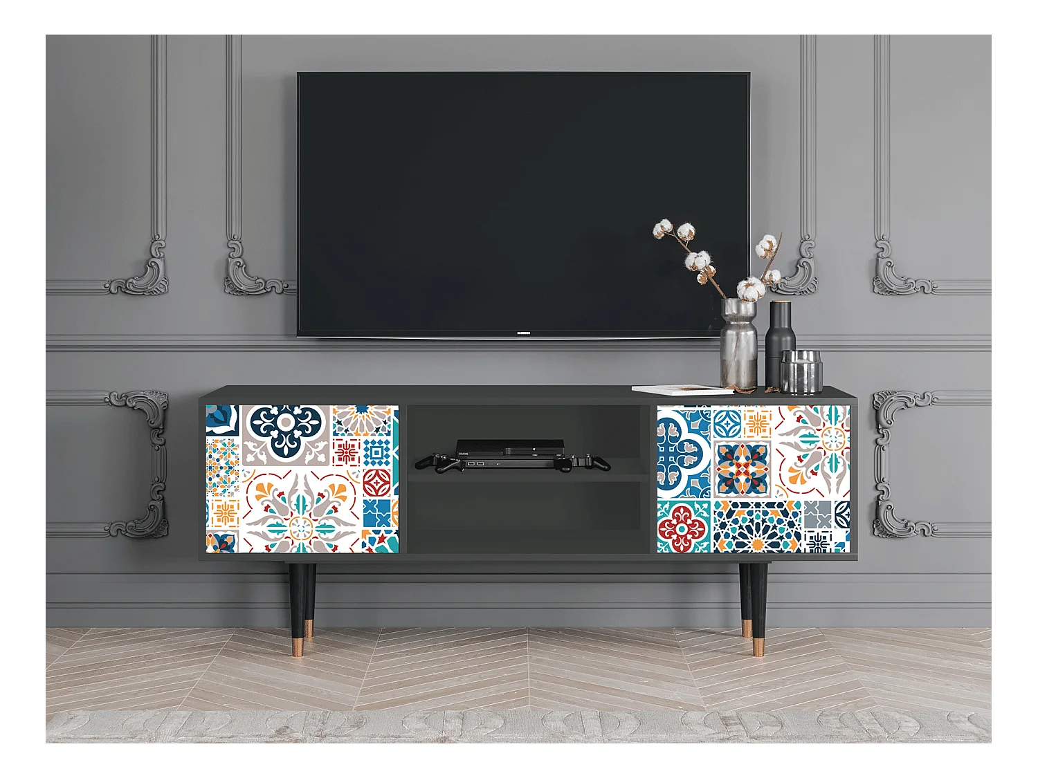 Meuble TV - 170х69х48 cm - T2 - Moroccan Market, Anthracite