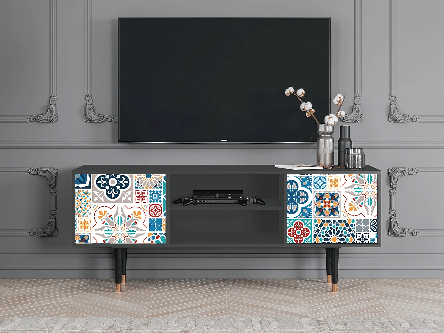 Meuble TV - 170х69х48 cm - T2 - Moroccan Market, Anthracite