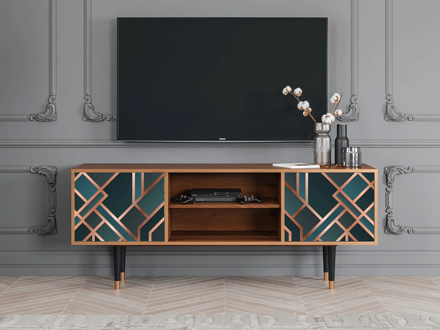 Meuble TV - 170х69х48 cm - T2 - Bronze Crossroad, Noyer