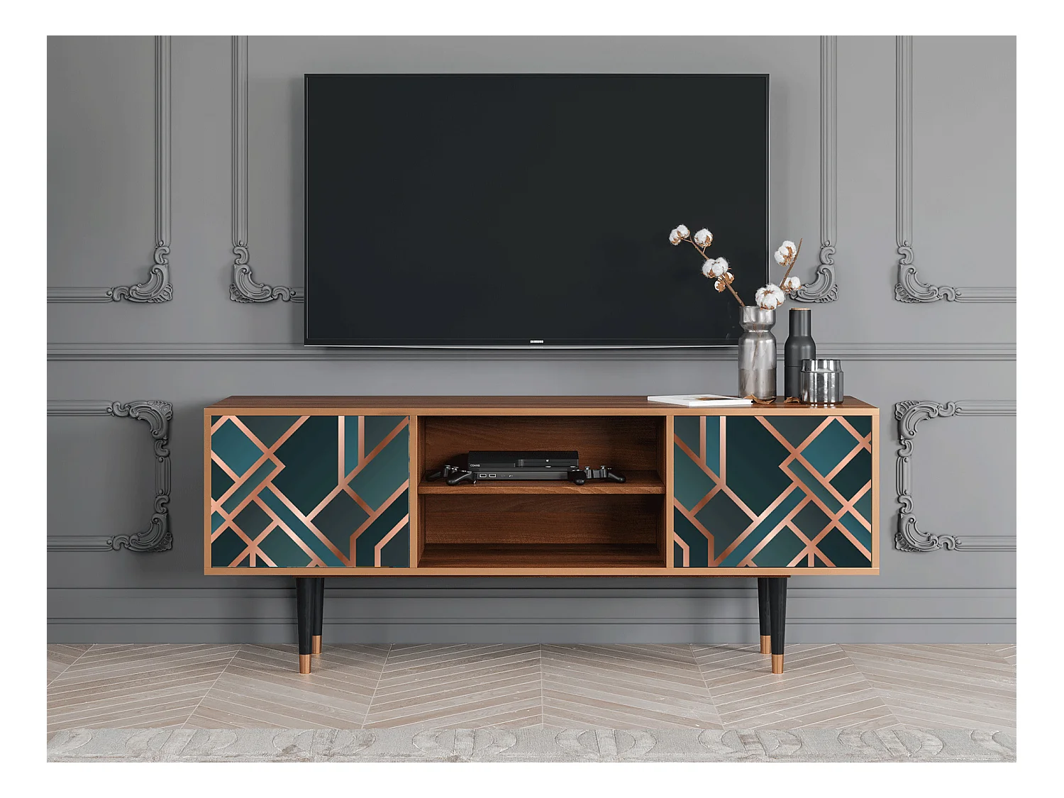 Meuble TV - 170х69х48 cm - T2 - Bronze Crossroad, Noyer