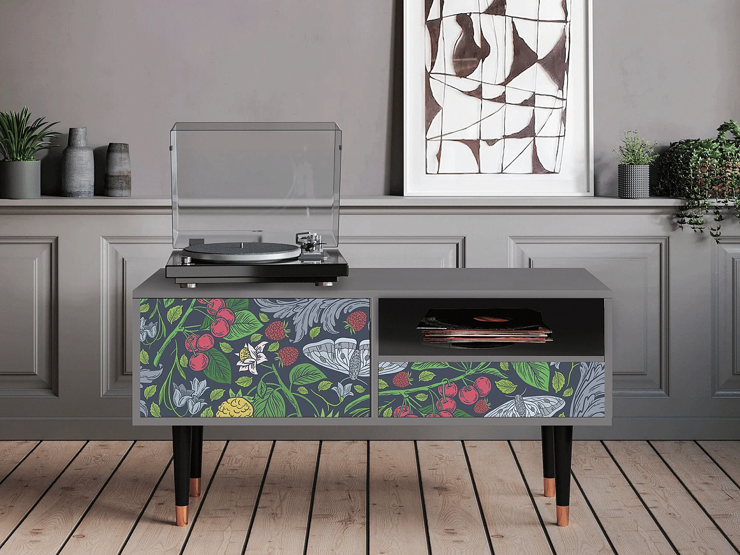 Meuble TV - 115х59х48 cm - T3 - Summer Berries, Gris