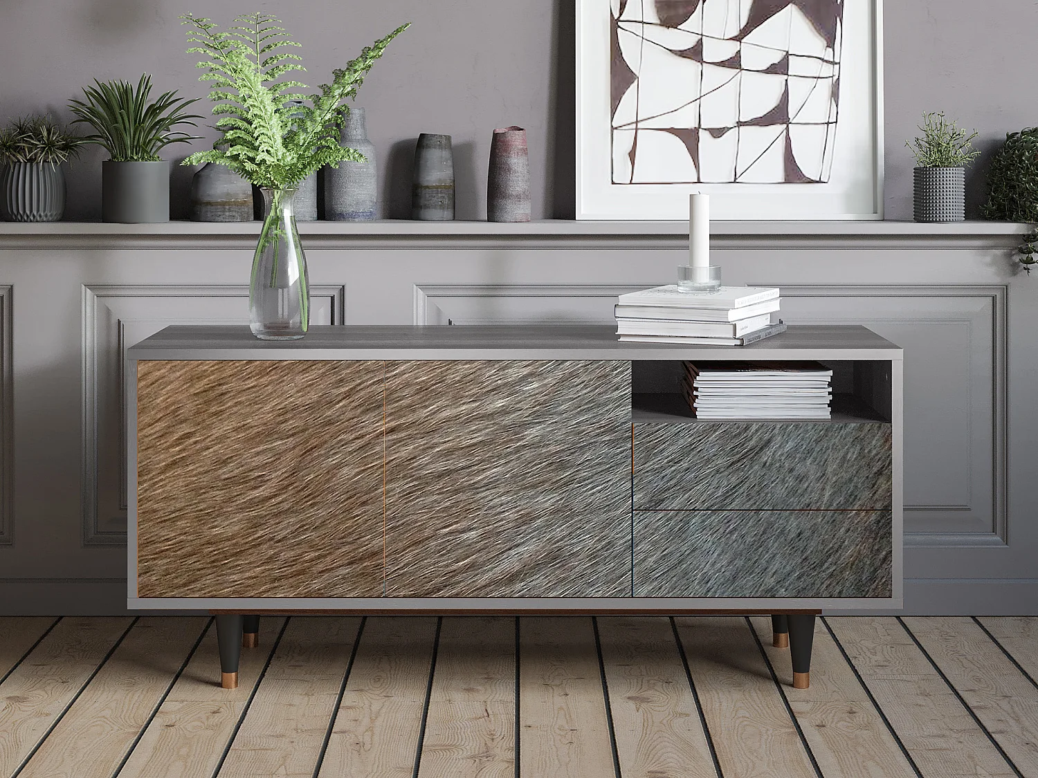 Meuble TV - 125х56х41 cm - T7 - Peanut Hair, Gris