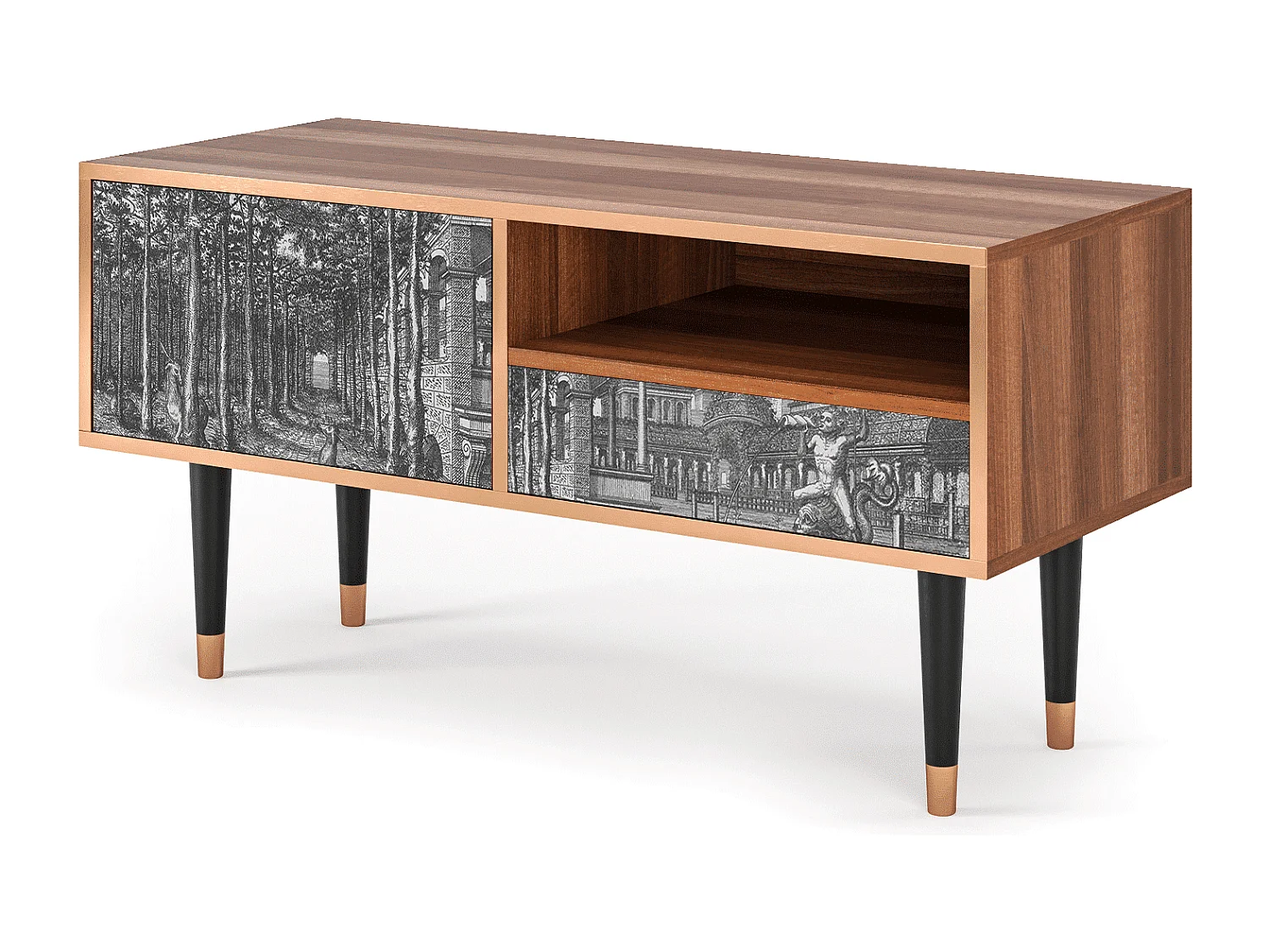 Meuble TV - 115х59х48 cm - T3 - View of the Piazza, Noyer