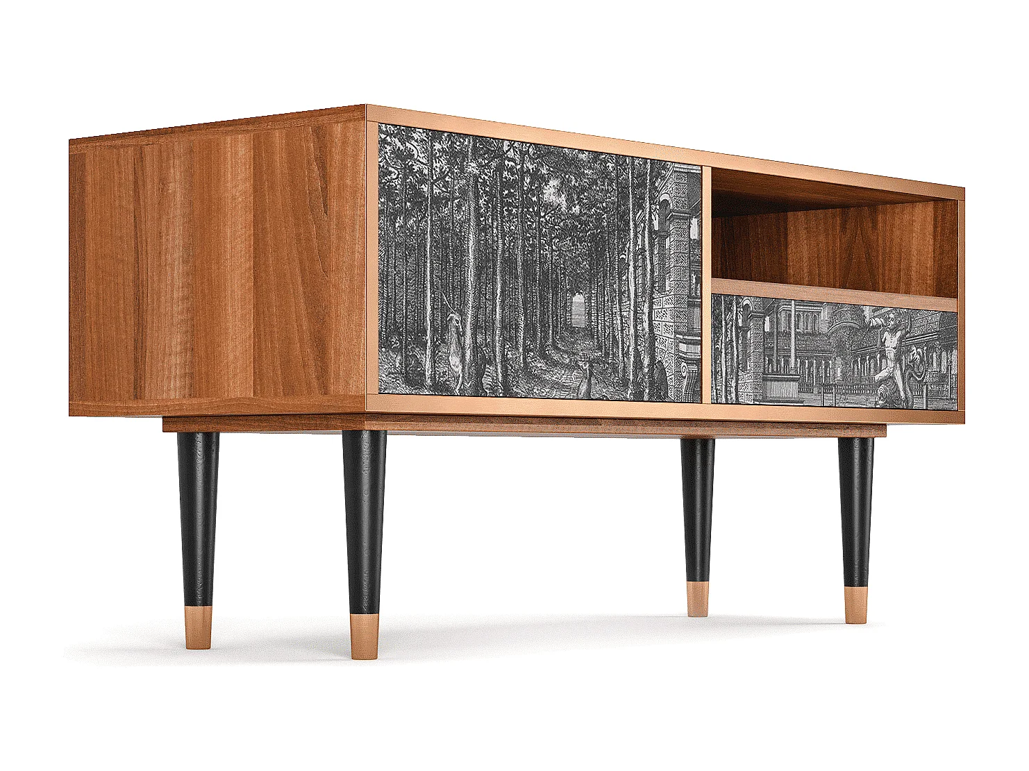 Meuble TV - 115х59х48 cm - T3 - View of the Piazza, Noyer