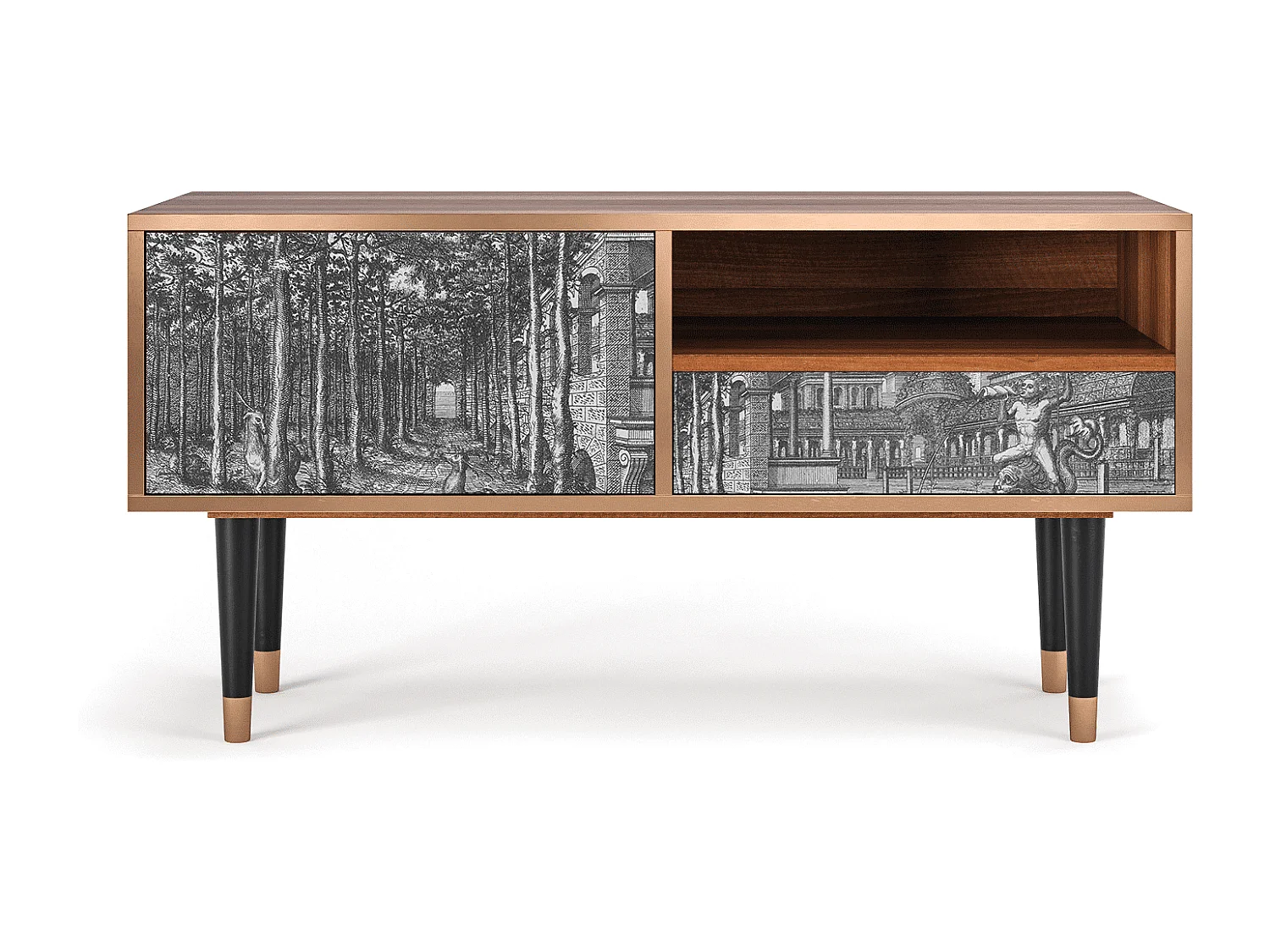 Meuble TV - 115х59х48 cm - T3 - View of the Piazza, Noyer