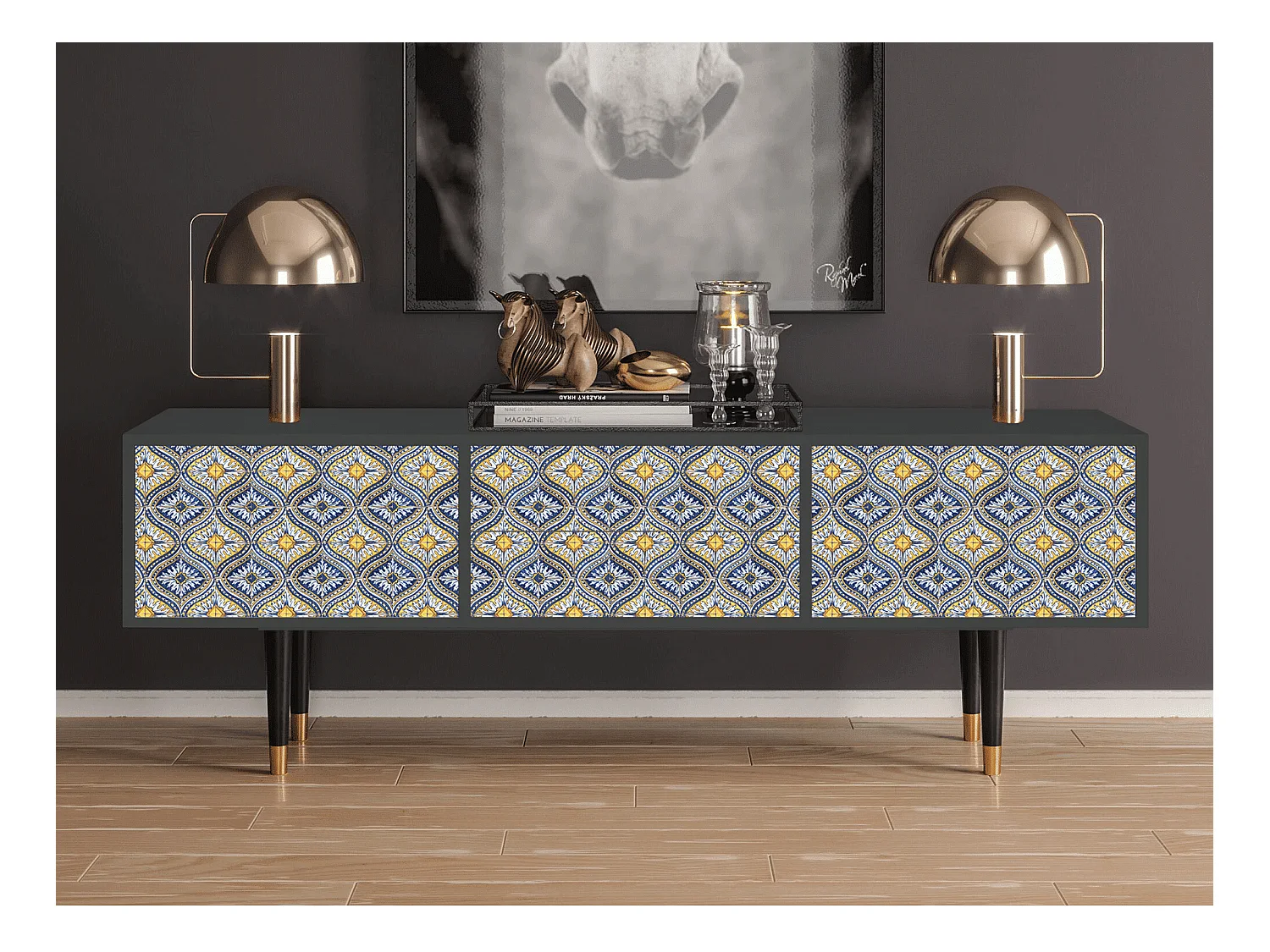 Meuble TV - 170х59х48 cm - T4 - Illusory Pattern, Anthracite