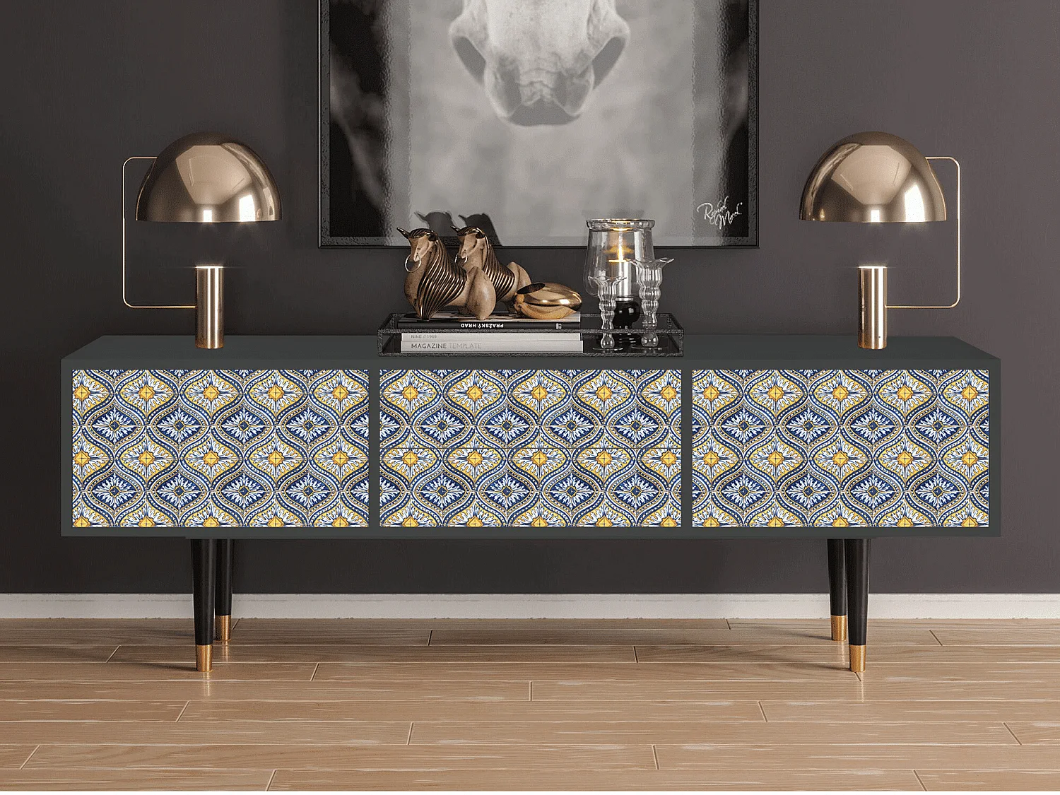 Meuble TV - 170х59х48 cm - T4 - Illusory Pattern, Anthracite