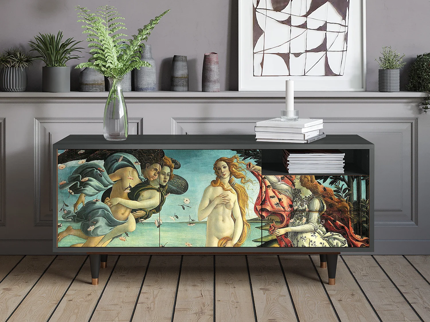 Szafka RTV - 125х56х41 cm - T7 - The Birth of Venus, Antracyt