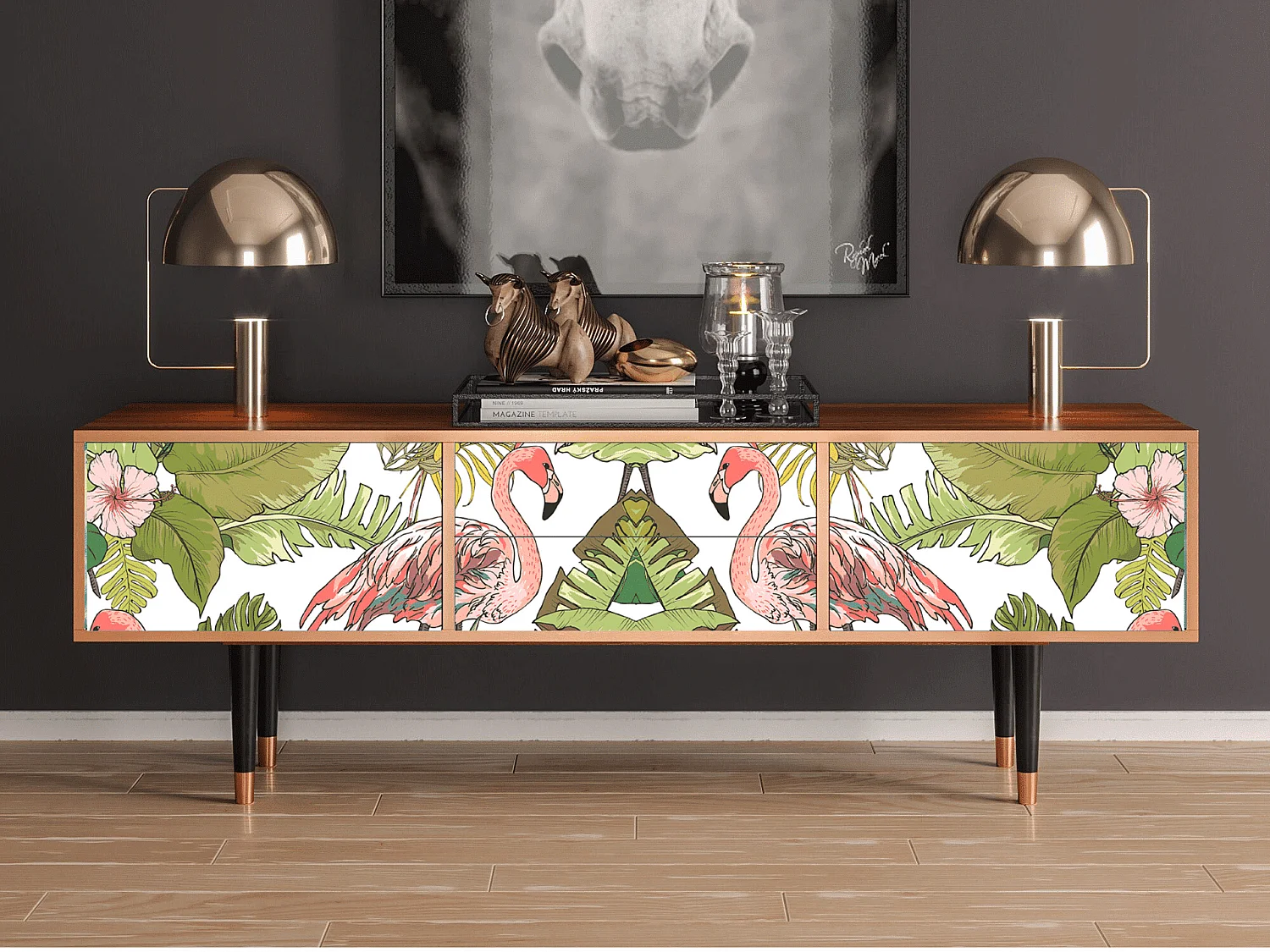 Mueble de TV - 170х59х48 cm - T4 - Sweet Flamingo, Nogal