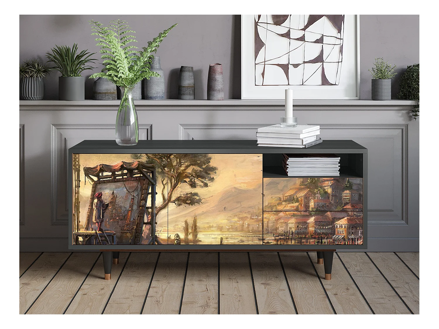 Szafka RTV - 125х56х41 cm - T7 - Venice, Antracyt