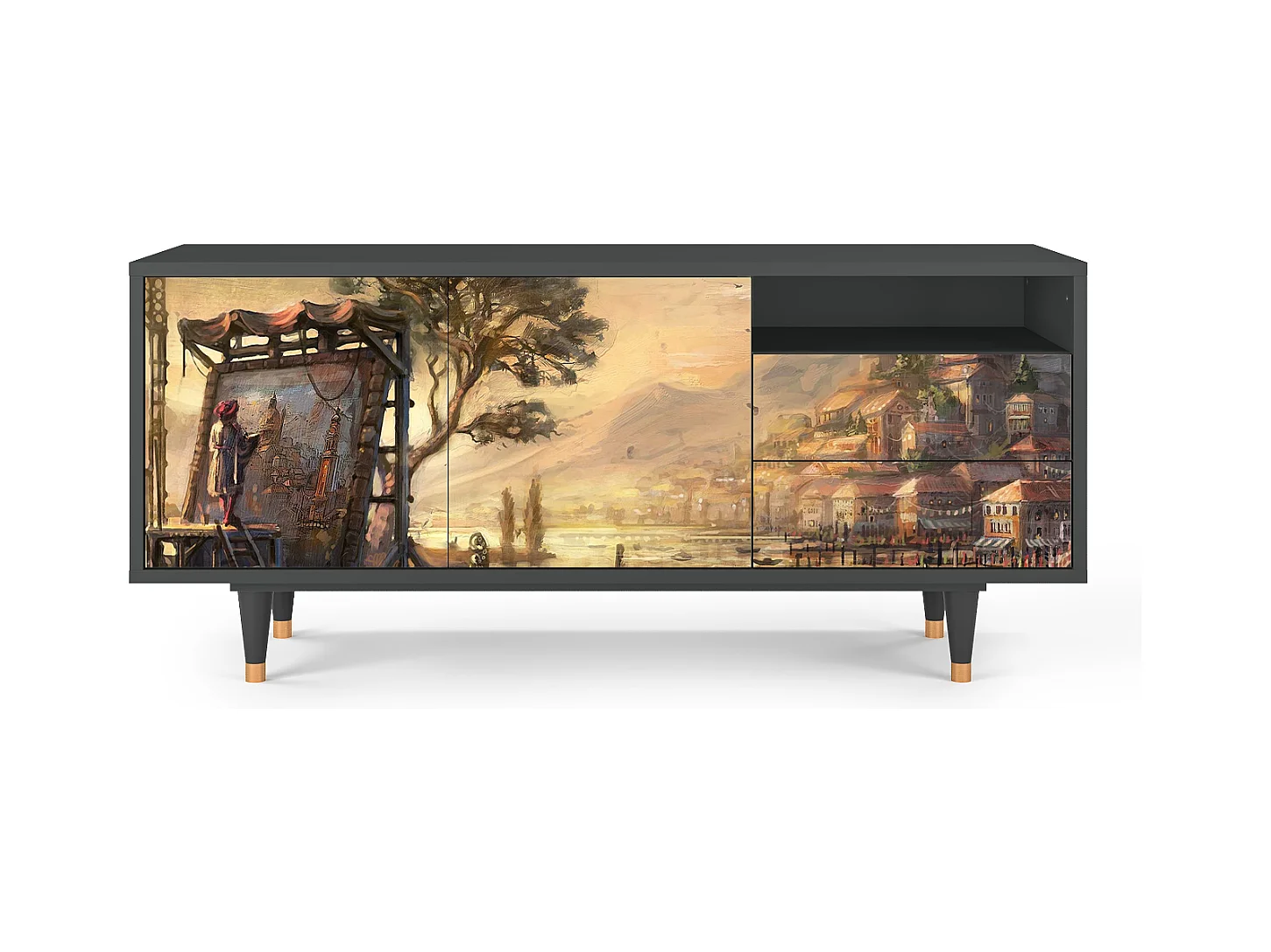 Szafka RTV - 125х56х41 cm - T7 - Venice, Antracyt