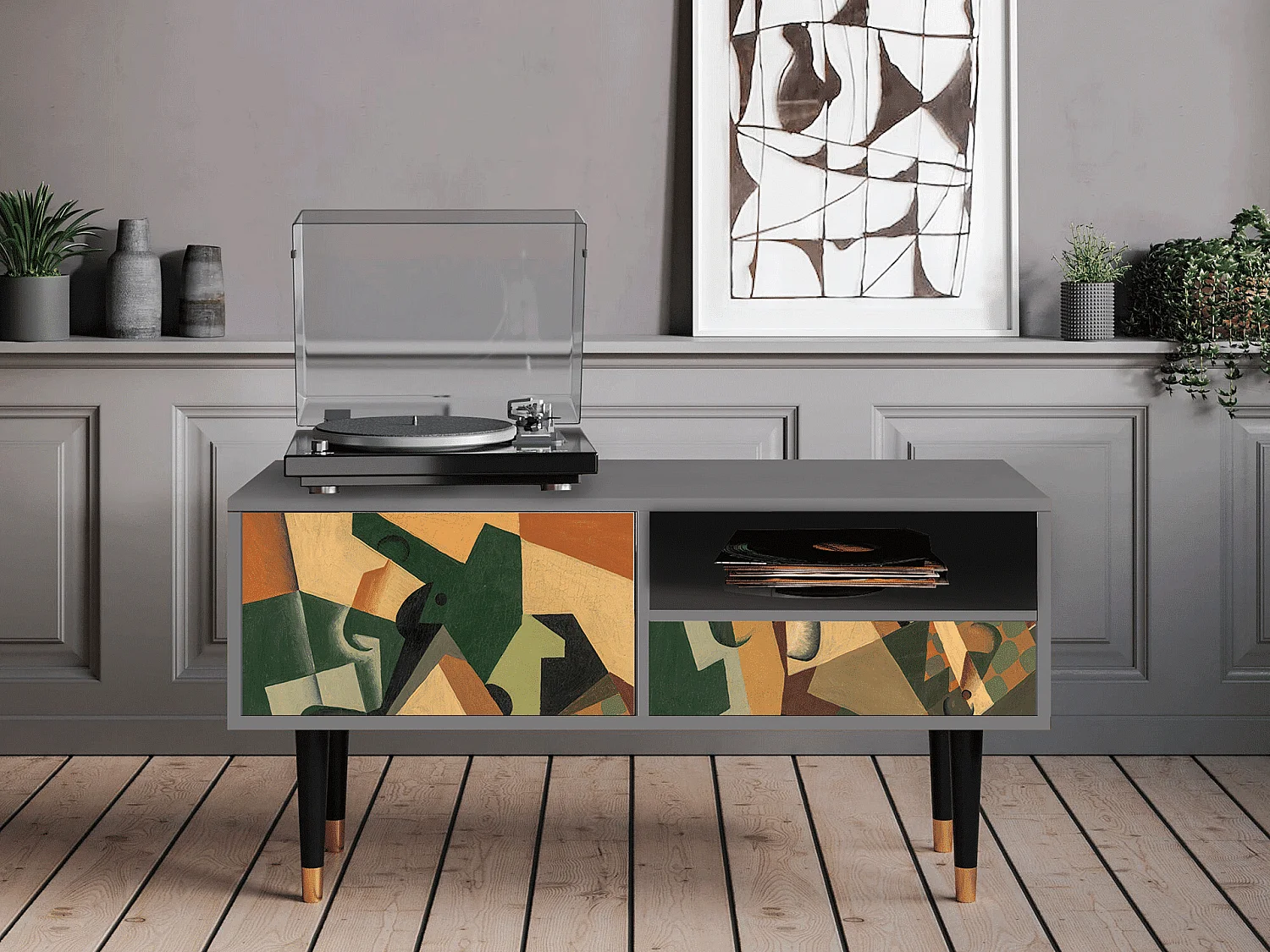 TV-Möbel - 115х59х48 cm - T3 - Glass and Checkerboard, Grau