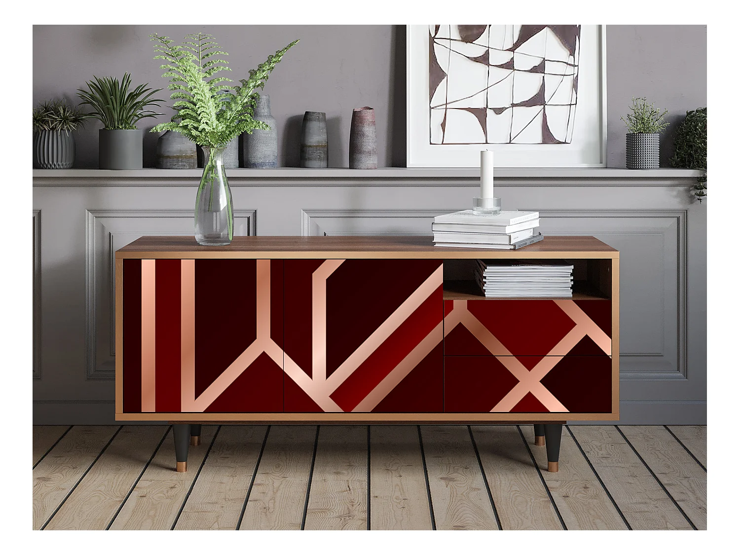 Mobile TV - 125х56х41 cm - T7 - Velvet 1920's, Noce