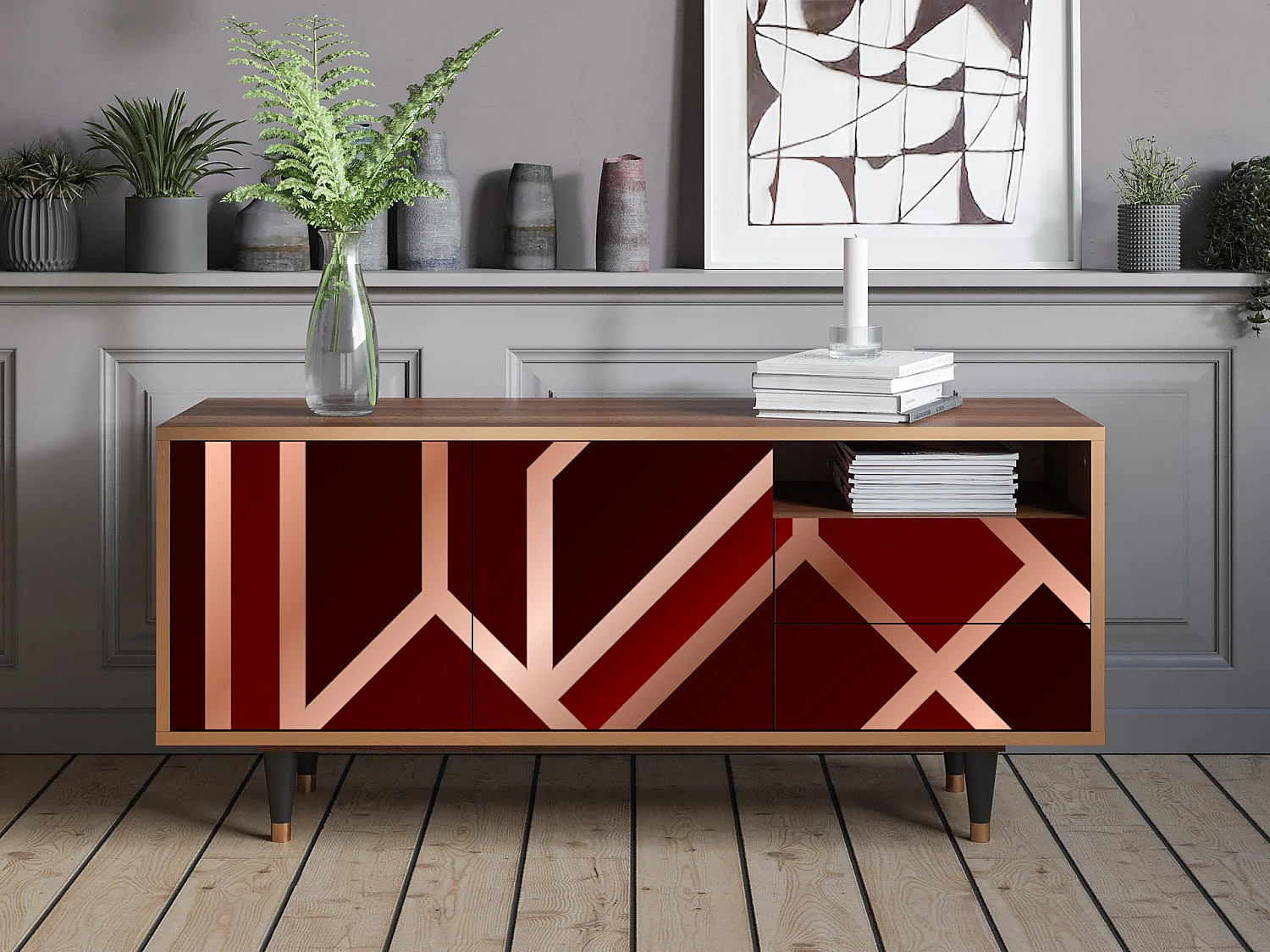 Mueble de TV - 125х56х41 cm - T7 - Velvet 1920's, Nogal