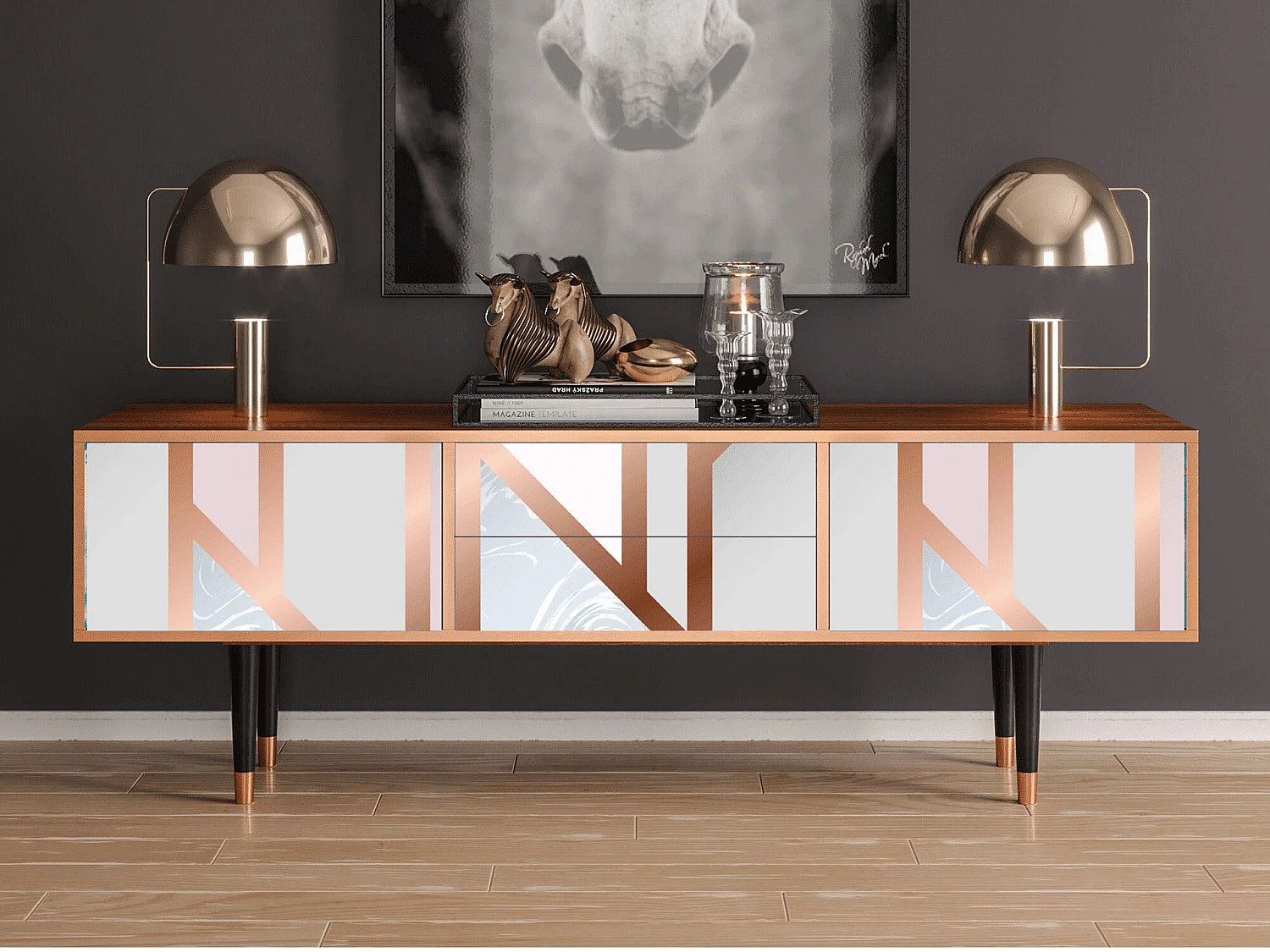 Mueble de TV - 170х59х48 cm - T4 - Champagne Story, Nogal