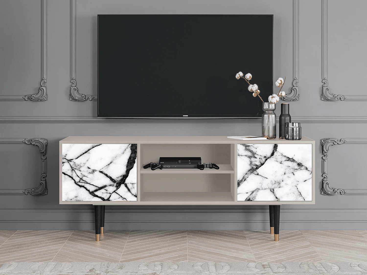 Mobile TV - 170х69х48 cm - T2 - Raven Marble, Sabbia